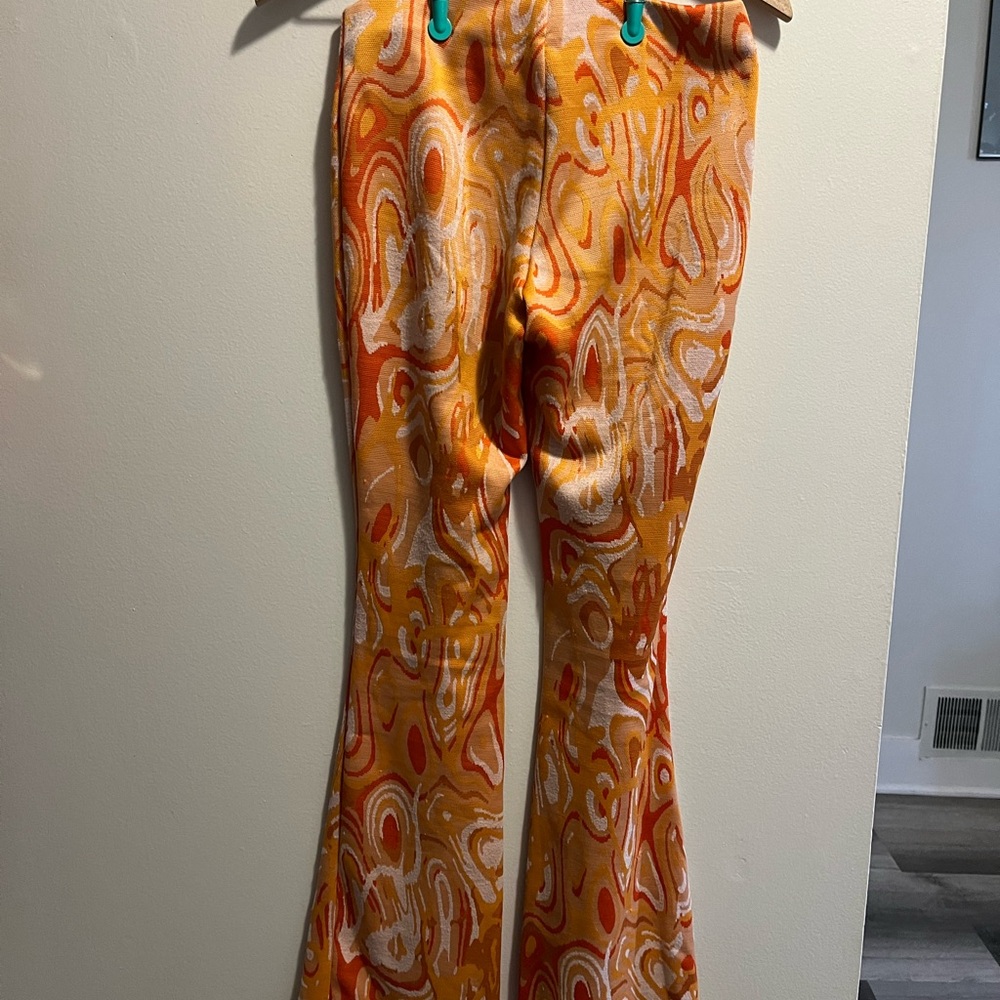Vibrant Orange Swirl Pattern Pants - image 2